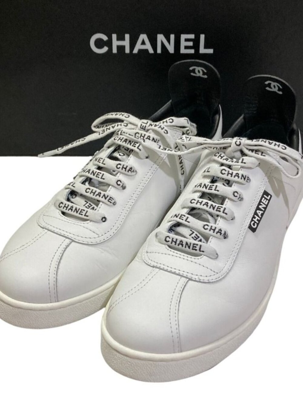 Chanel Logo Leather Sneakers White